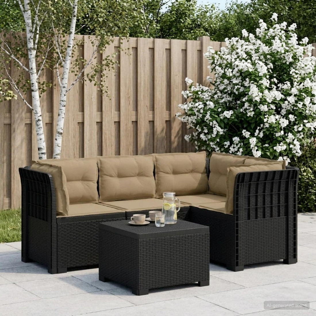 vidaXL Sofá de Jardín para 4 Personas con Cojines y Diseño de Rattan