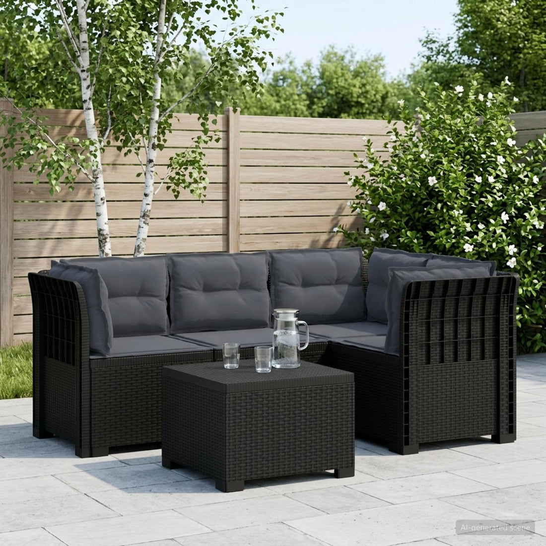 vidaXL Sofá de Jardín para 4 Personas con Cojines y Diseño de Rattan