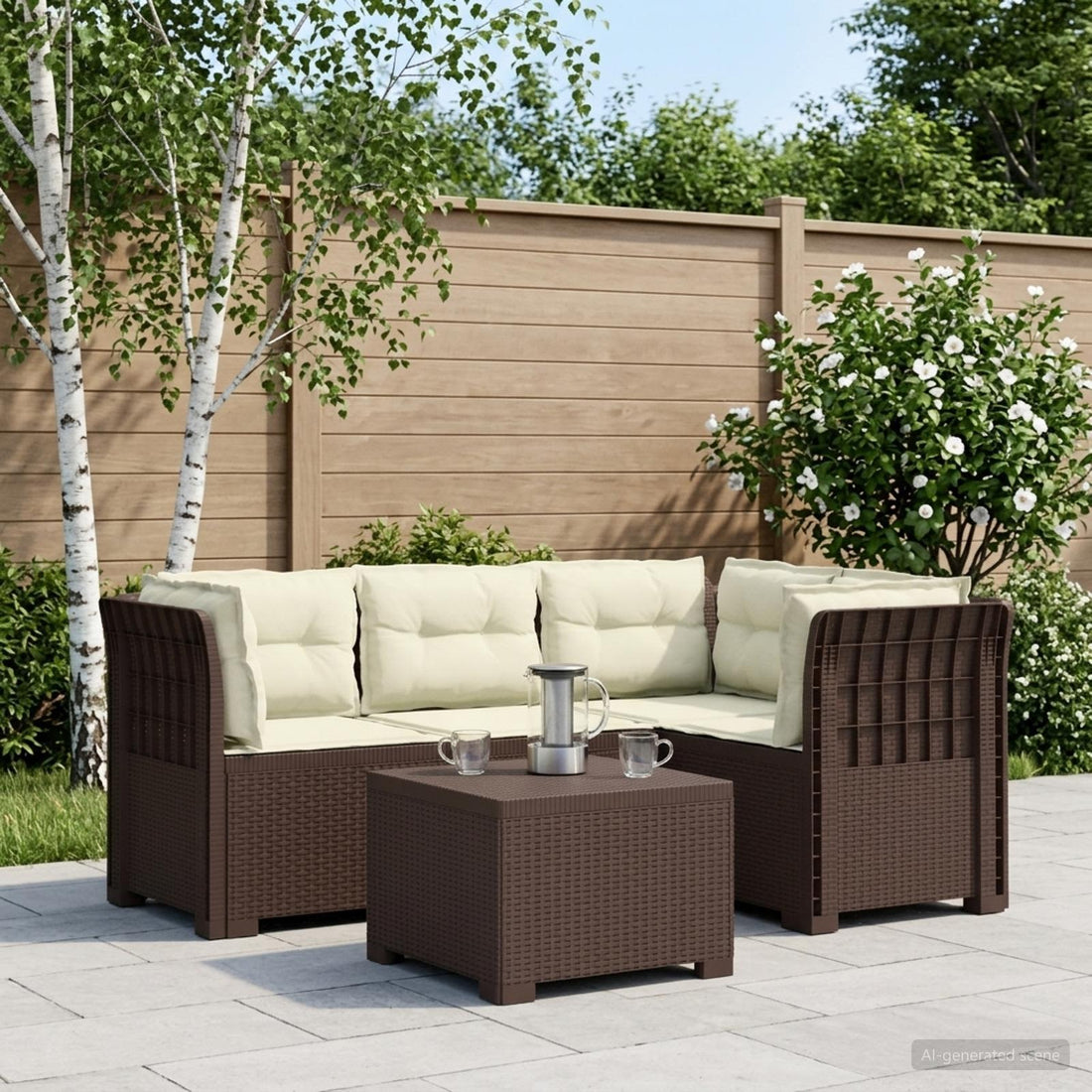 vidaXL Sofá de Jardín para 4 Personas con Cojines y Diseño de Rattan