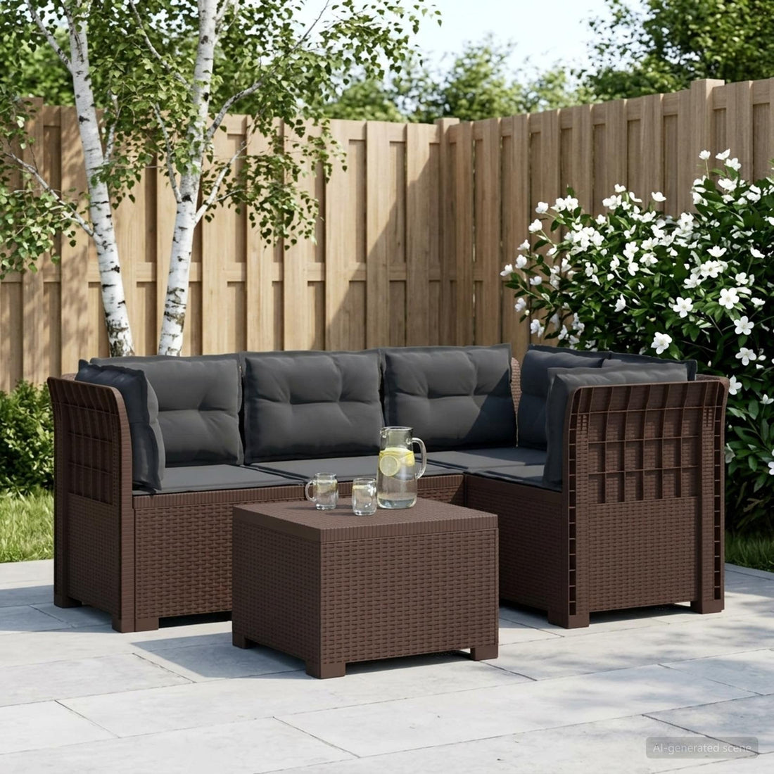 vidaXL Sofá de Jardín para 4 Personas con Cojines y Diseño de Rattan