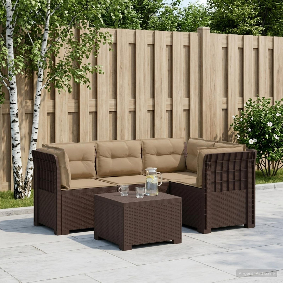 vidaXL Sofá de Jardín para 4 Personas con Cojines y Diseño de Rattan