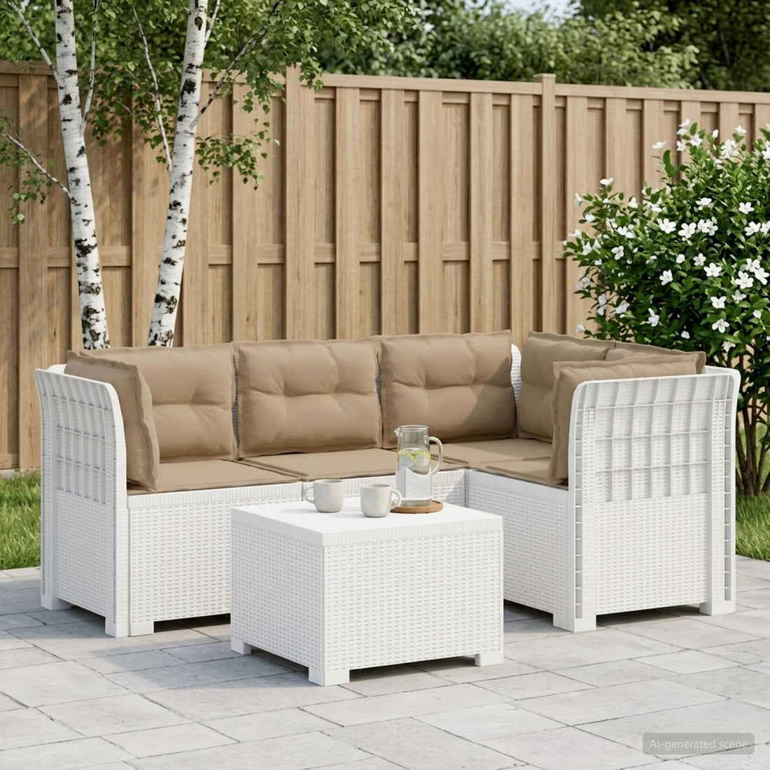 vidaXL Sofá de Jardín para 4 Personas con Cojines y Diseño de Rattan