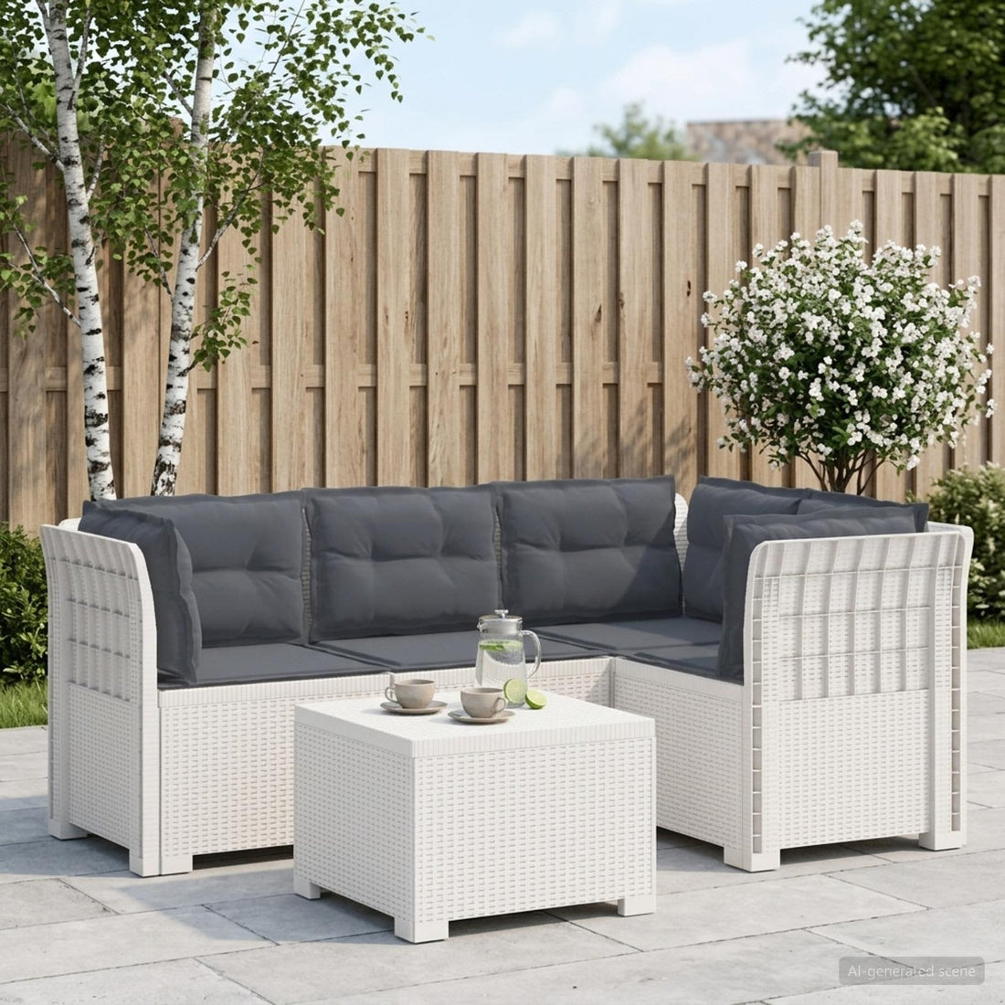 vidaXL Sofá de Jardín para 4 Personas con Cojines y Diseño de Rattan