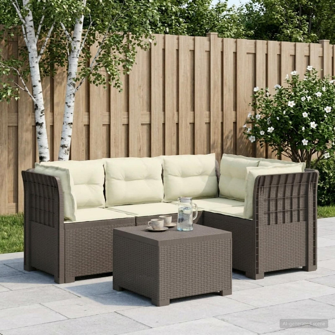 vidaXL Sofá de Jardín para 4 Personas con Cojines y Diseño de Rattan