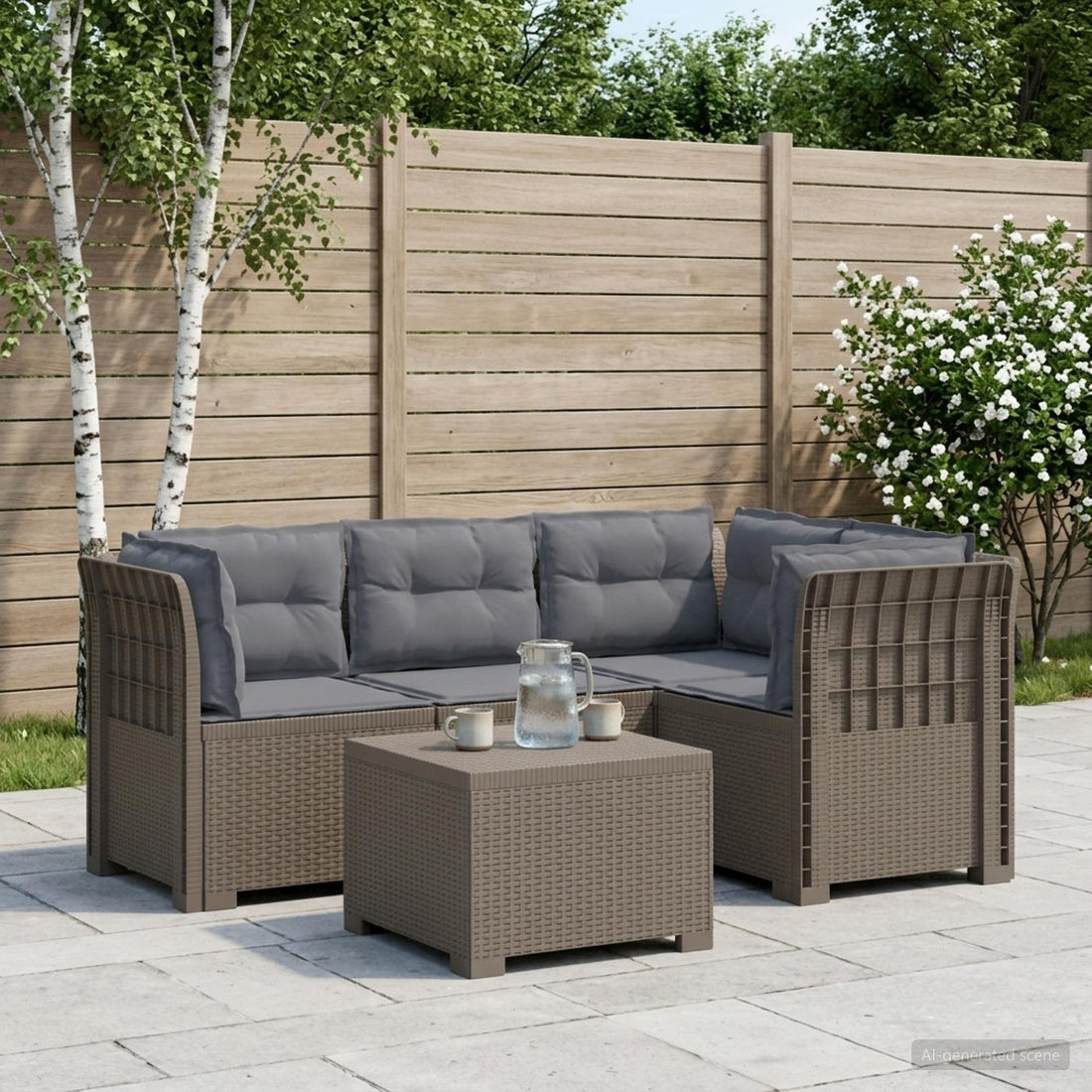 vidaXL Sofá de Jardín para 4 Personas con Cojines y Diseño de Rattan