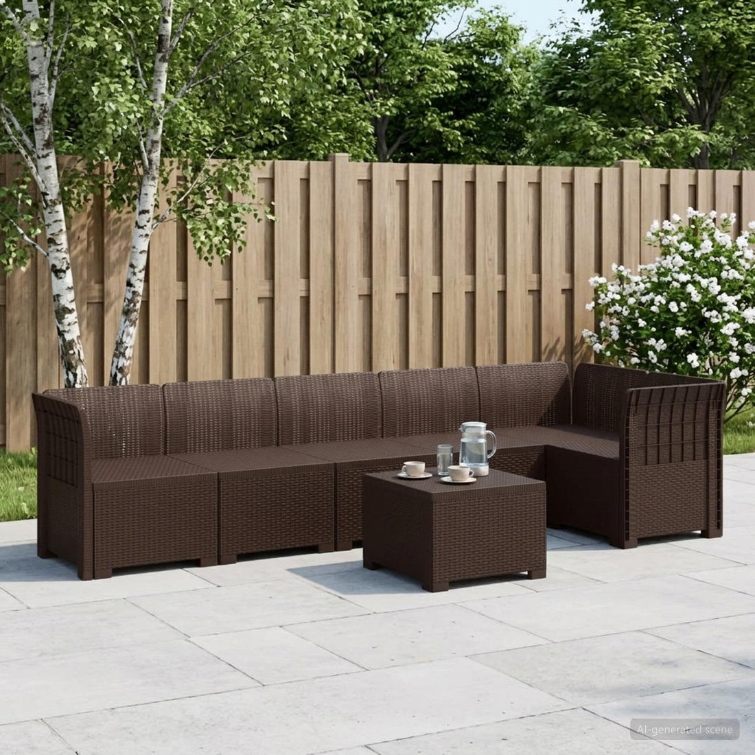 vidaXL Sofá de Jardín para 6 Personas Estilo Rattan PP Marrón