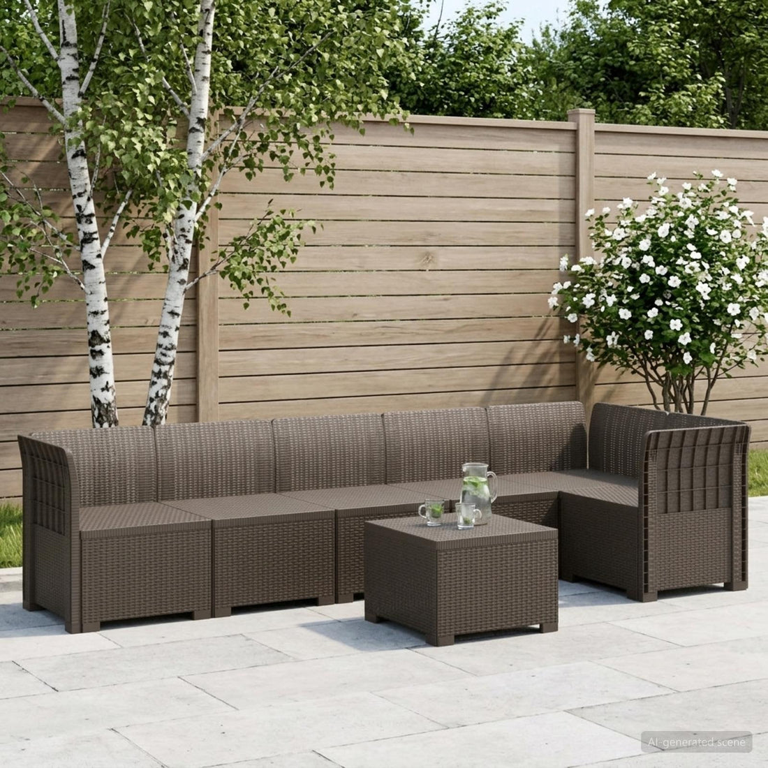 vidaXL Sofá de Jardín para 6 Personas Estilo Rattan PP Gris Claro