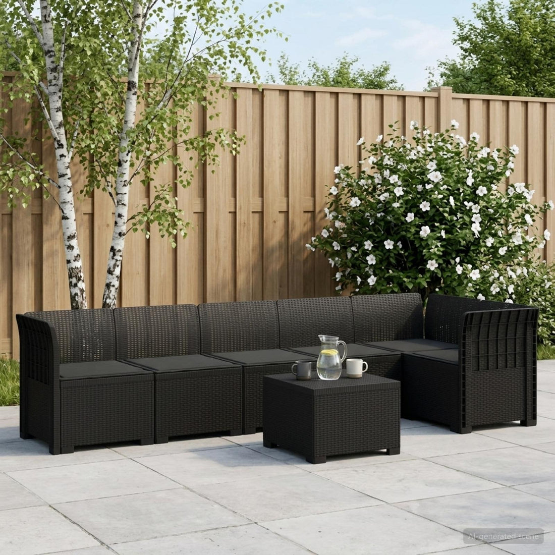vidaXL Sofá de Jardín para 6 Personas con Cojines Estilo Rattan PP