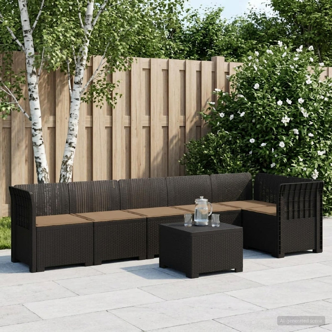 vidaXL Sofá de Jardín para 6 Personas con Cojines Estilo Rattan PP