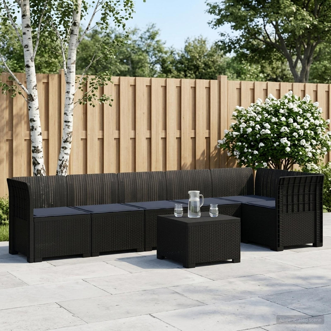 vidaXL Sofá de Jardín para 6 Personas con Cojines Estilo Rattan PP