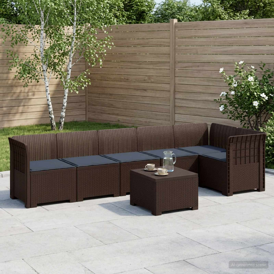 vidaXL Sofá de Jardín para 6 Personas con Cojines Estilo Rattan PP