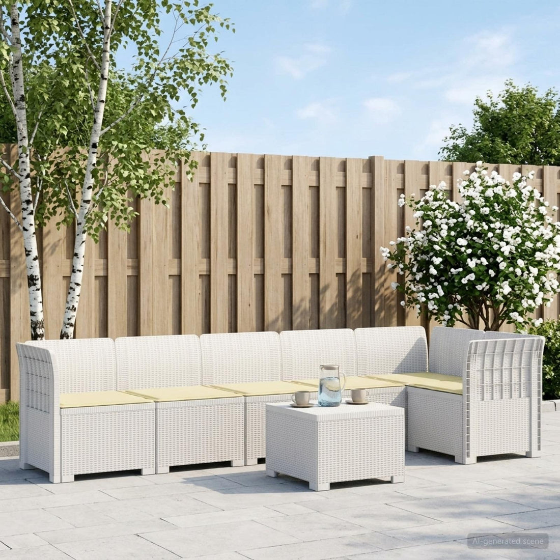 vidaXL Sofá de Jardín para 6 Personas con Cojines Estilo Rattan PP