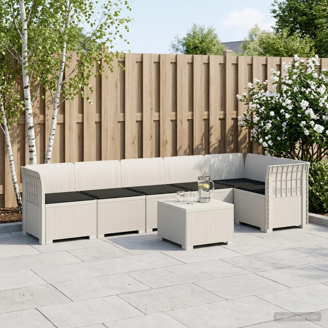 vidaXL Sofá de Jardín para 6 Personas con Cojines Estilo Rattan PP