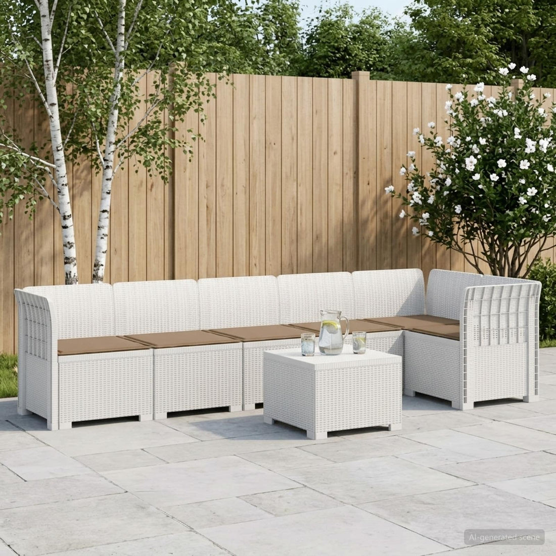 vidaXL Sofá de Jardín para 6 Personas con Cojines Estilo Rattan PP