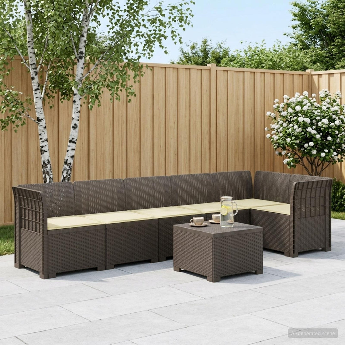 vidaXL Sofá de Jardín para 6 Personas con Cojines Estilo Rattan PP