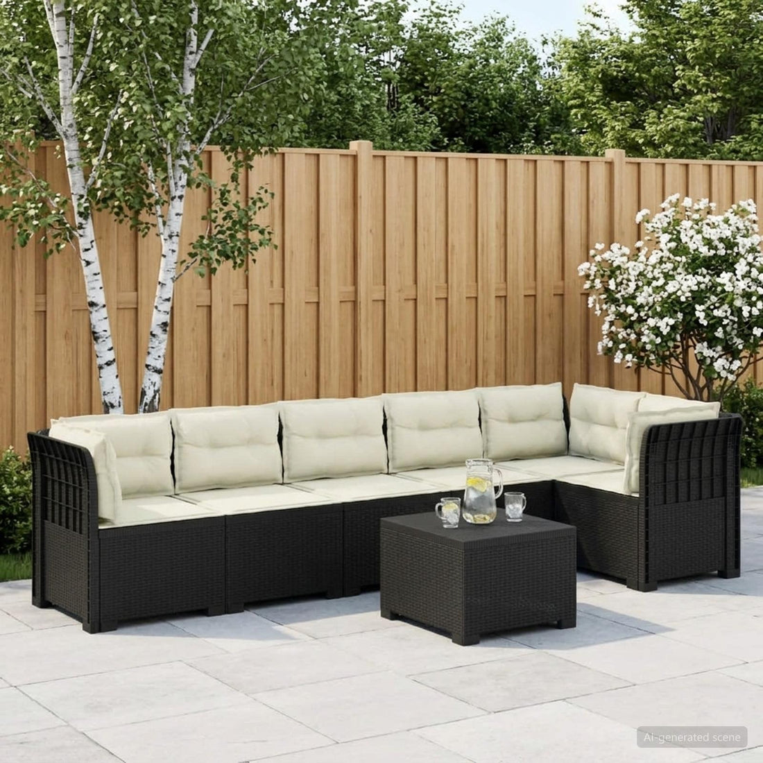 vidaXL Sofá de Jardín para 6 Personas con Cojines Estilo Rattan PP