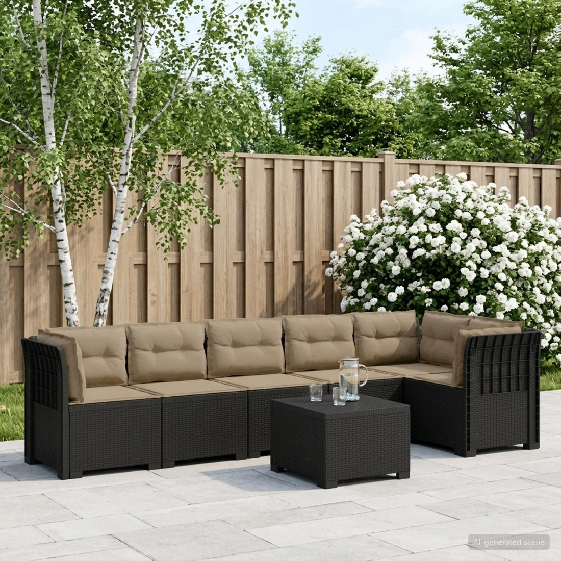 vidaXL Sofá de Jardín para 6 Personas con Cojines Estilo Rattan PP