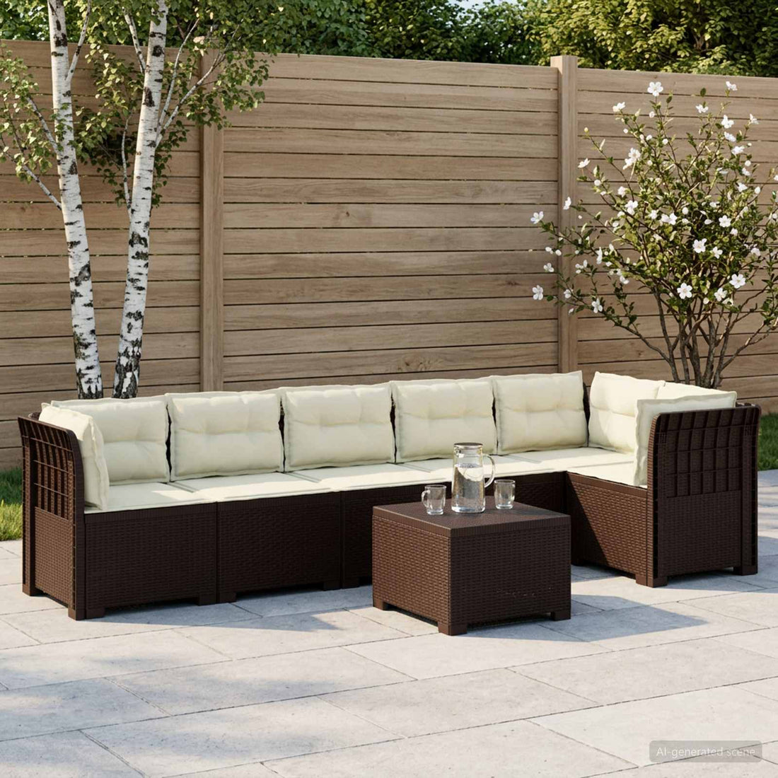 vidaXL Sofá de Jardín para 6 Personas con Cojines Estilo Rattan PP