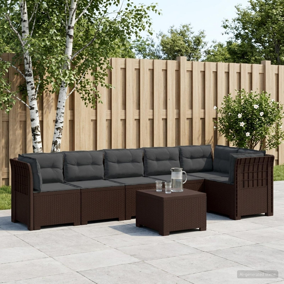 vidaXL Sofá de Jardín para 6 Personas con Cojines Estilo Rattan PP