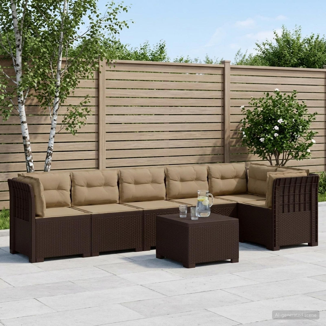 vidaXL Sofá de Jardín para 6 Personas con Cojines Estilo Rattan PP