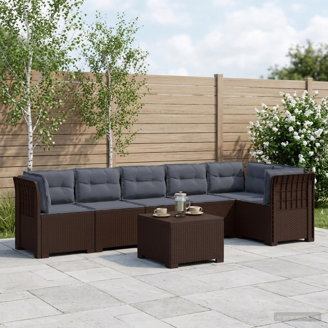 vidaXL Sofá de Jardín para 6 Personas con Cojines Estilo Rattan PP