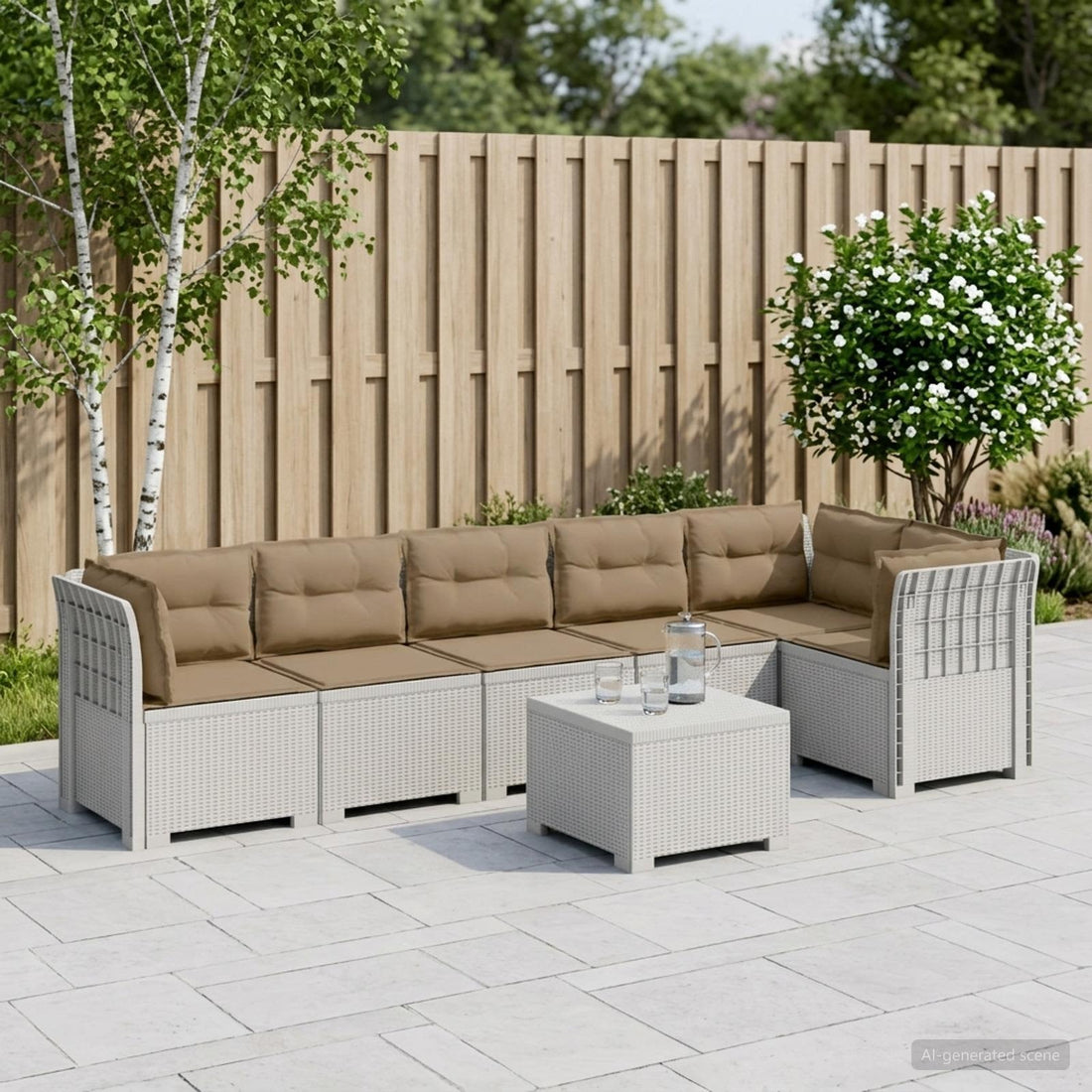 vidaXL Sofá de Jardín para 6 Personas con Cojines Estilo Rattan PP