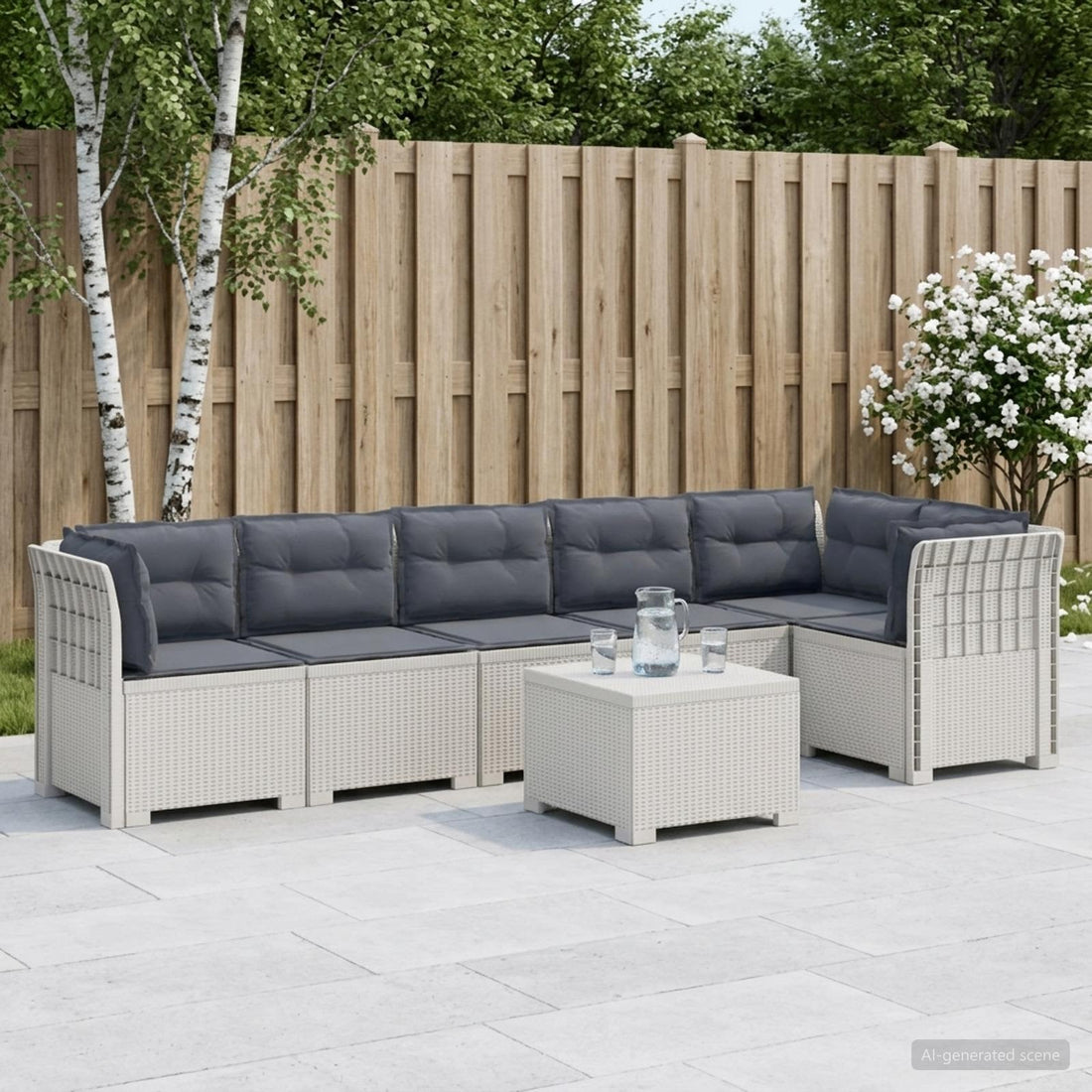 vidaXL Sofá de Jardín para 6 Personas con Cojines Estilo Rattan PP