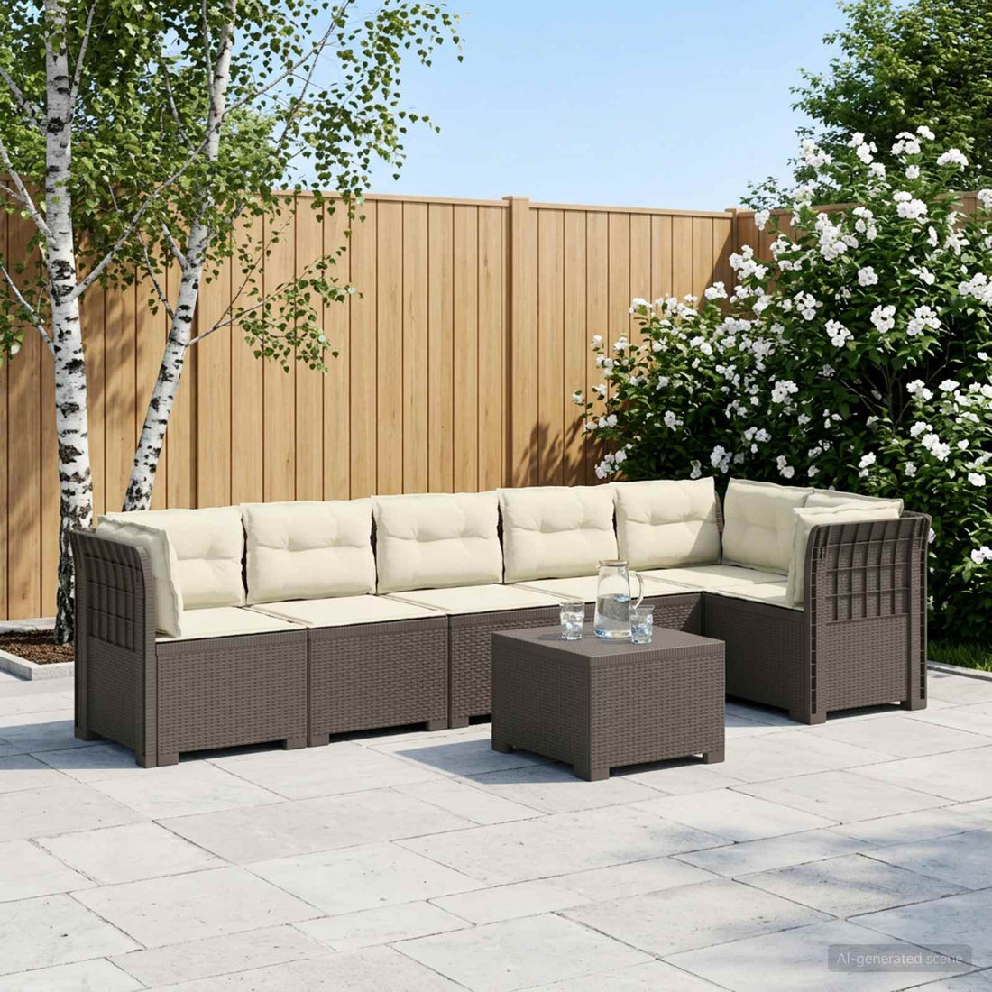 vidaXL Sofá de Jardín para 6 Personas con Cojines Estilo Rattan PP