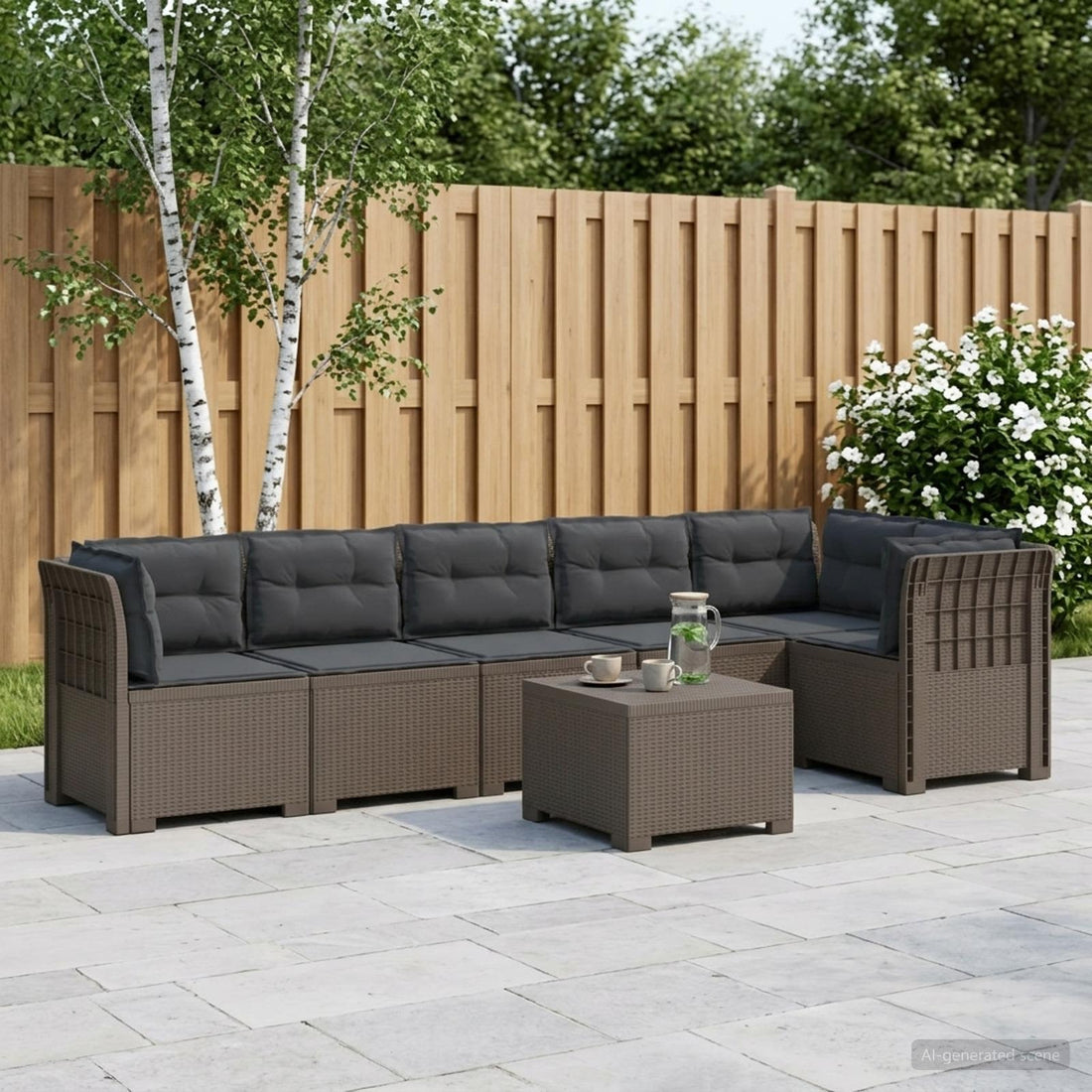 vidaXL Sofá de Jardín para 6 Personas con Cojines Estilo Rattan PP
