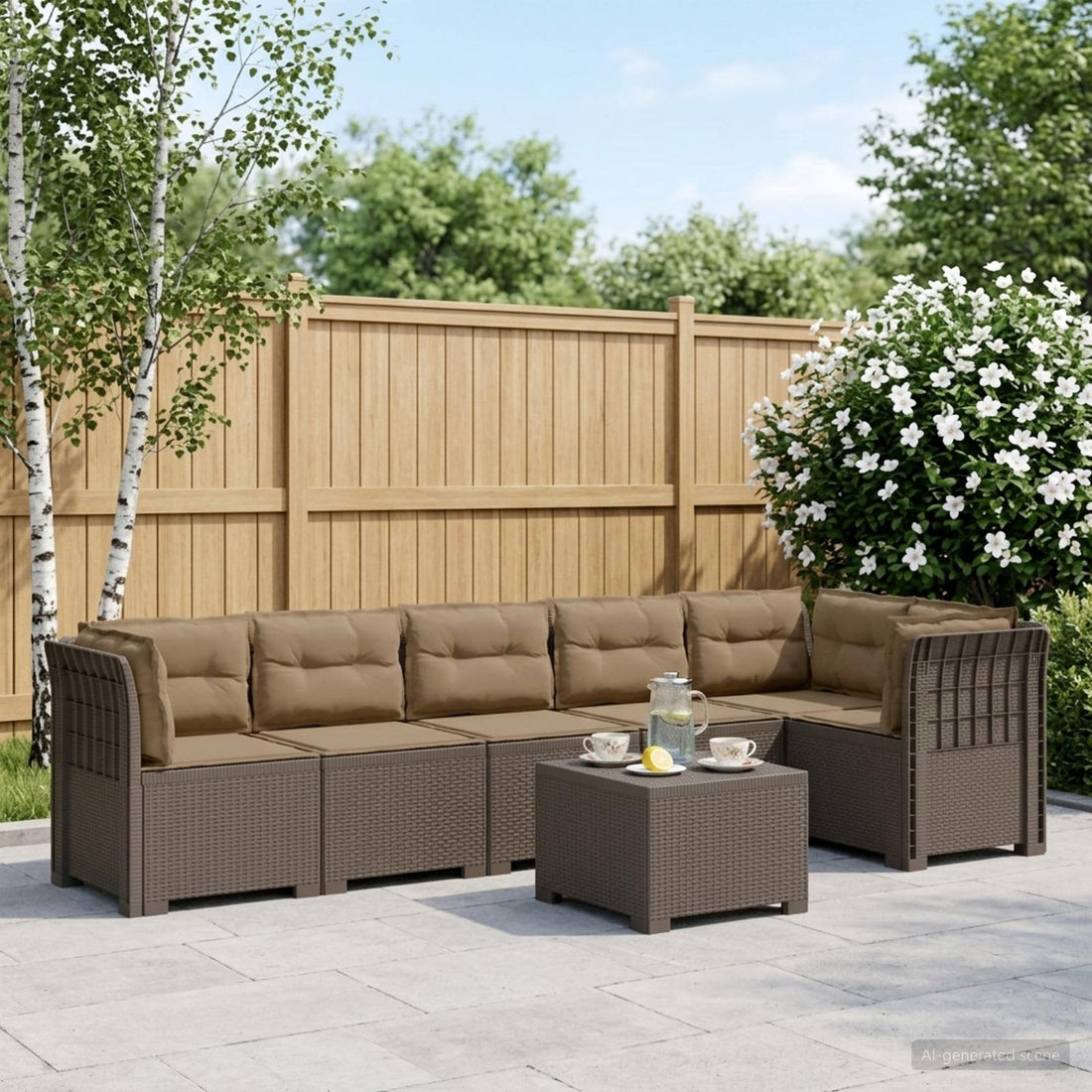 vidaXL Sofá de Jardín para 6 Personas con Cojines Estilo Rattan PP