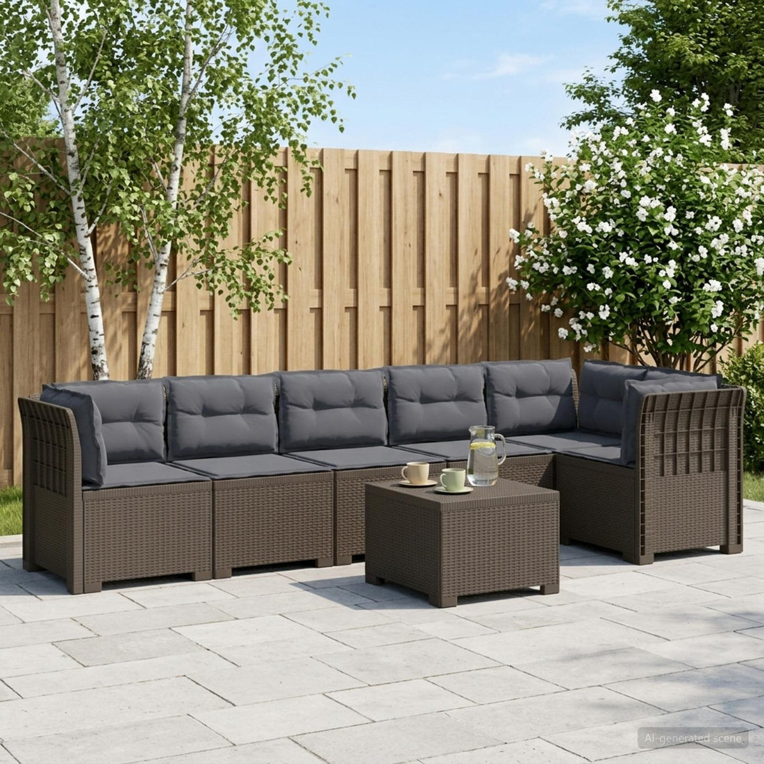 vidaXL Sofá de Jardín para 6 Personas con Cojines Estilo Rattan PP