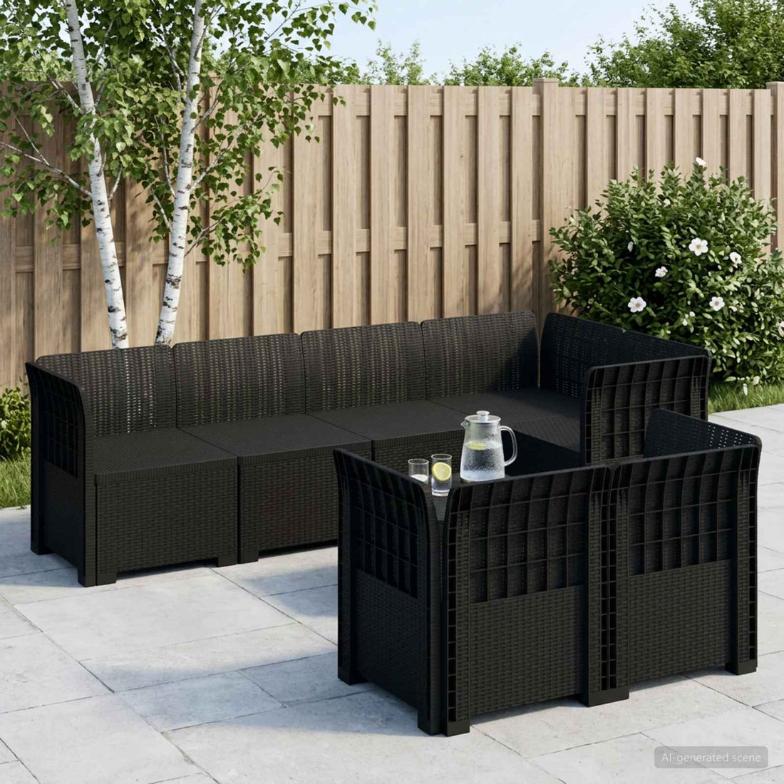 vidaXL Sofá de Jardín para 7 Personas Estilo Ratan PP Gris antracita