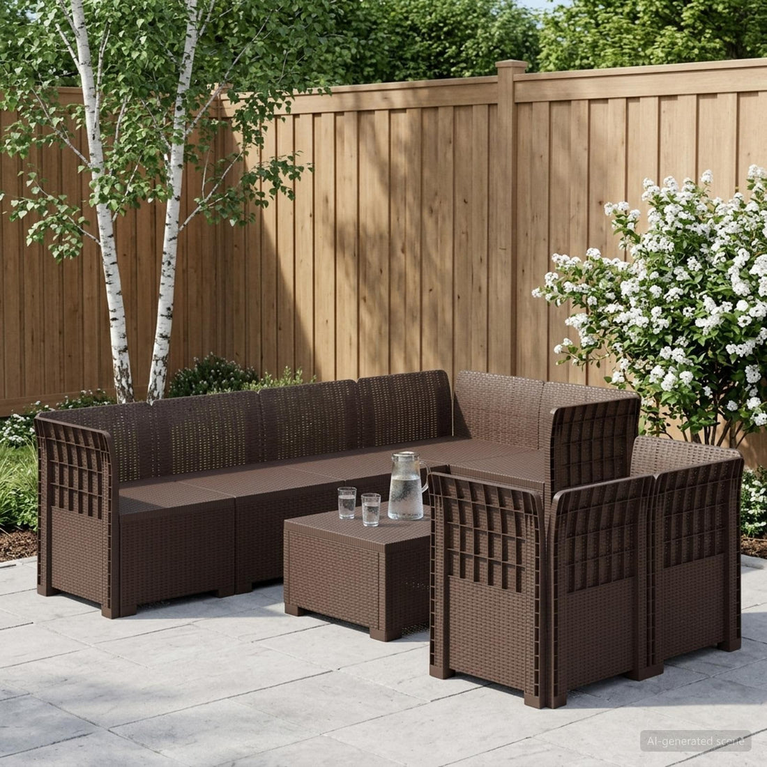 vidaXL Sofá de Jardín para 7 Personas Estilo Ratan PP Marrón