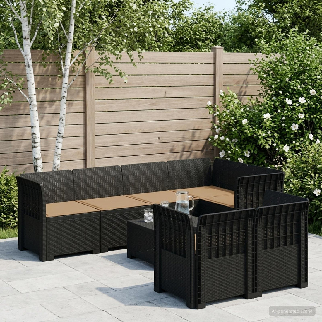 vidaXL Sofá de Jardín para 7 Personas con Cojines Estilo Ratan PP