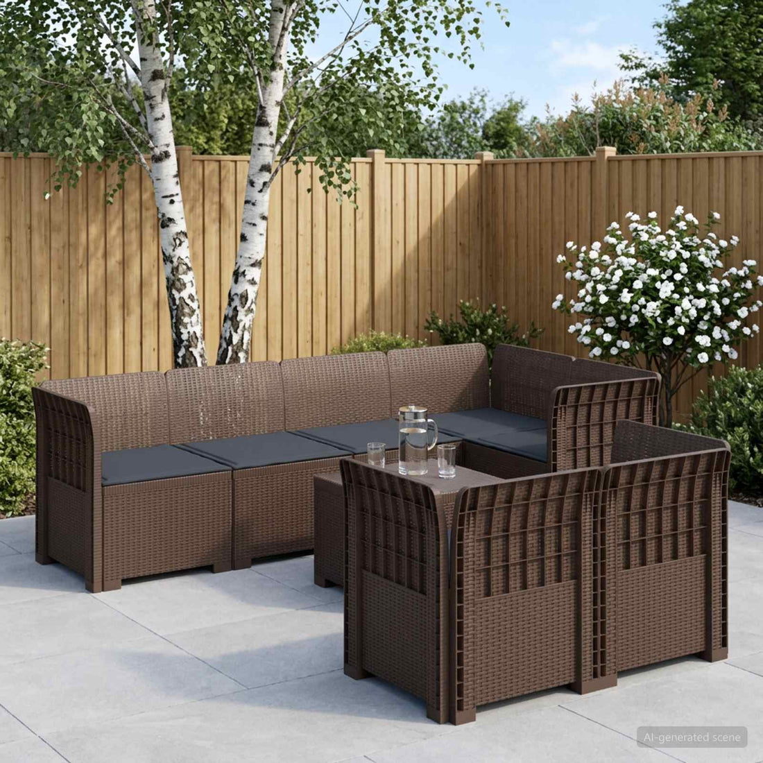 vidaXL Sofá de Jardín para 7 Personas con Cojines Estilo Ratan PP