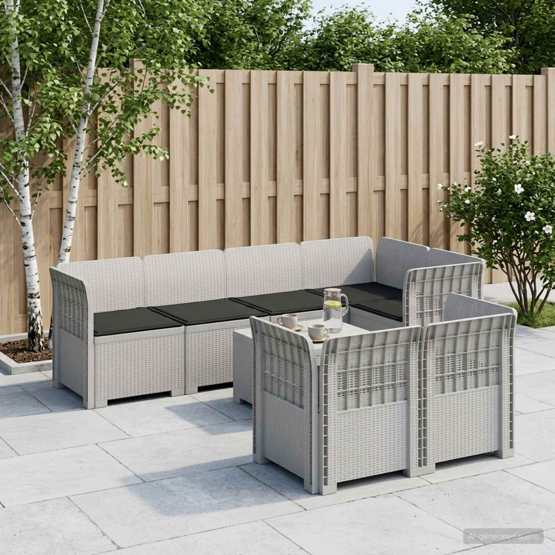 vidaXL Sofá de Jardín para 7 Personas con Cojines Estilo Ratan PP