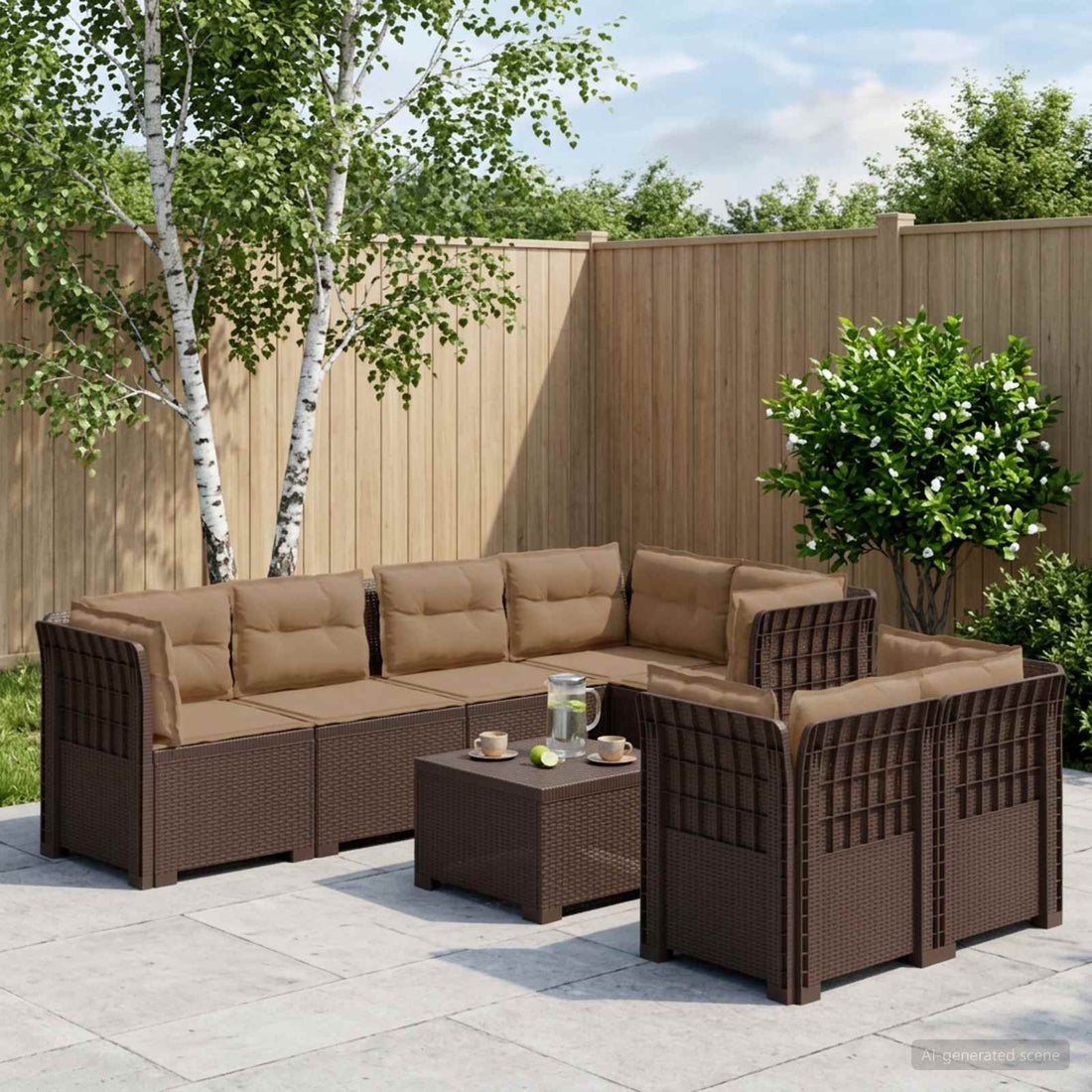 vidaXL Sofá de Jardín para 7 Personas con Cojines Estilo Ratan PP