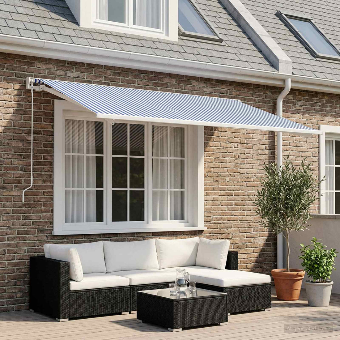 vidaXL Tela de Repuesto para Toldos Azul y Blanco 300 x 250 cm