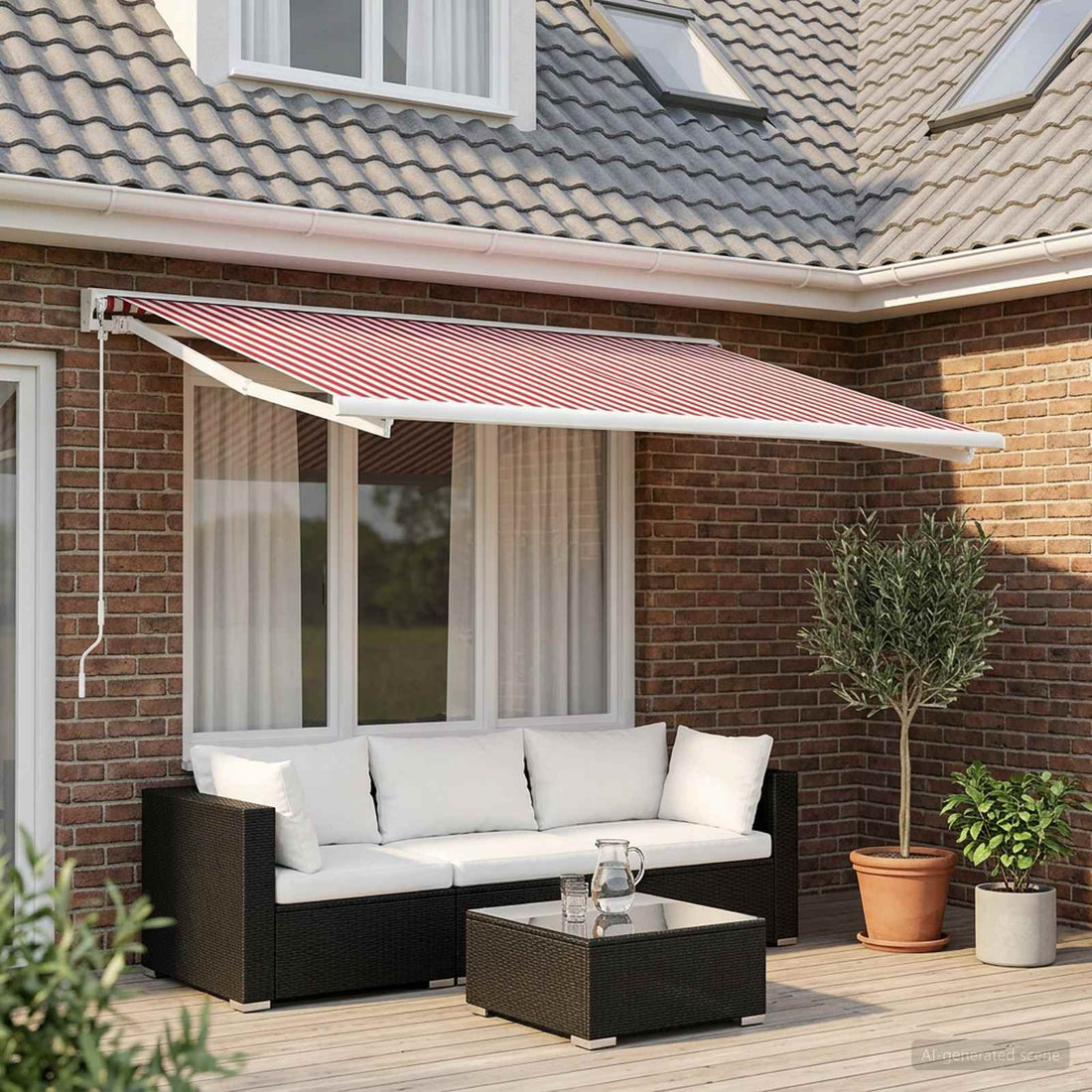 vidaXL Tela de Repuesto para Toldos Rojo y blanco 350 x 250 cm