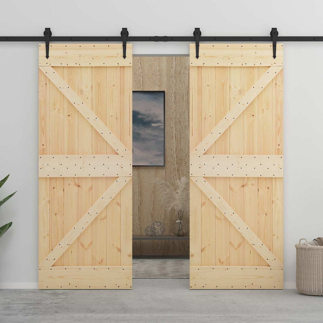 vidaXL Puerta Corredera 2 uds. 90 x 210 cm Madera de Pino Maciza
