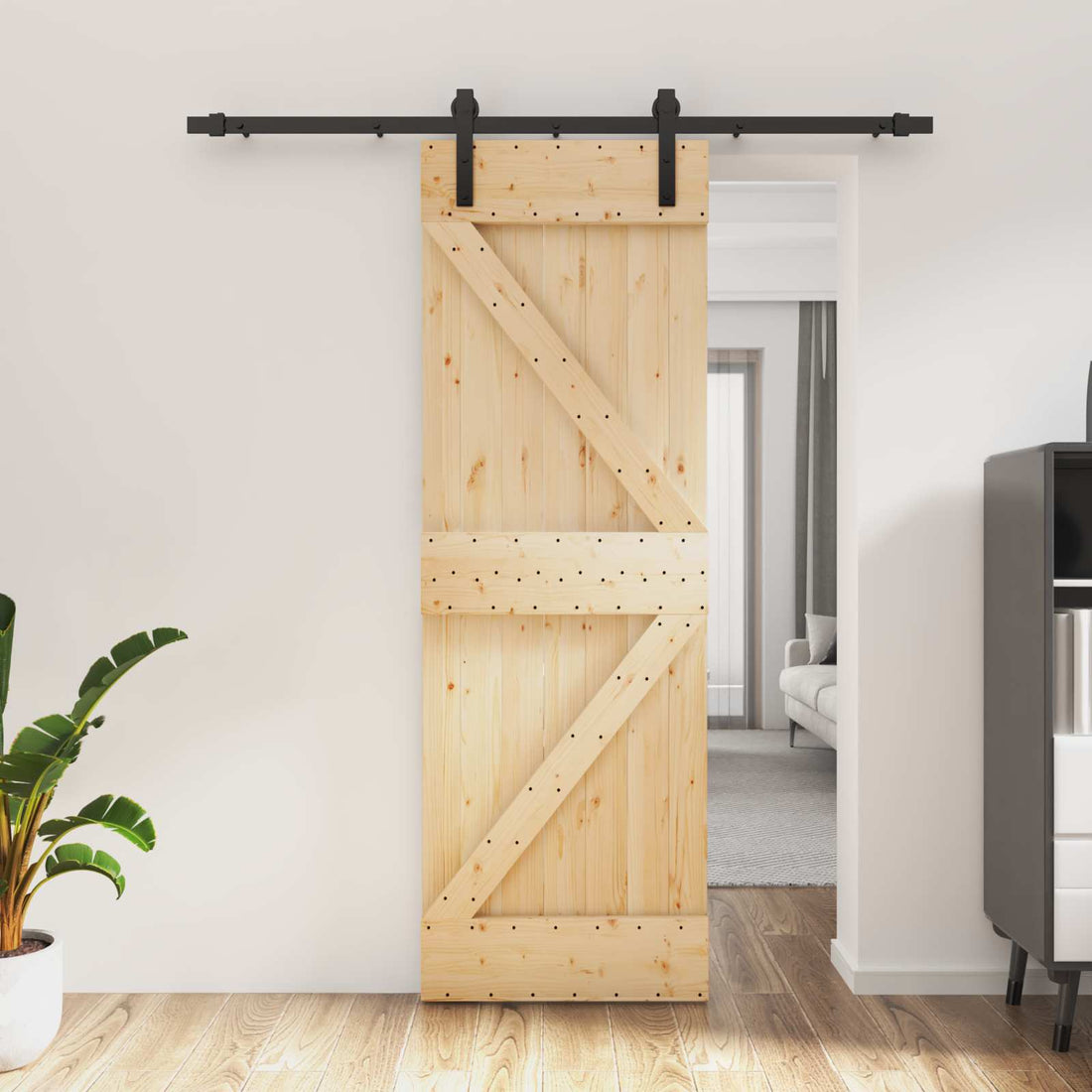 vidaXL Puerta Corredera 70 x 210 cm Natural y negro