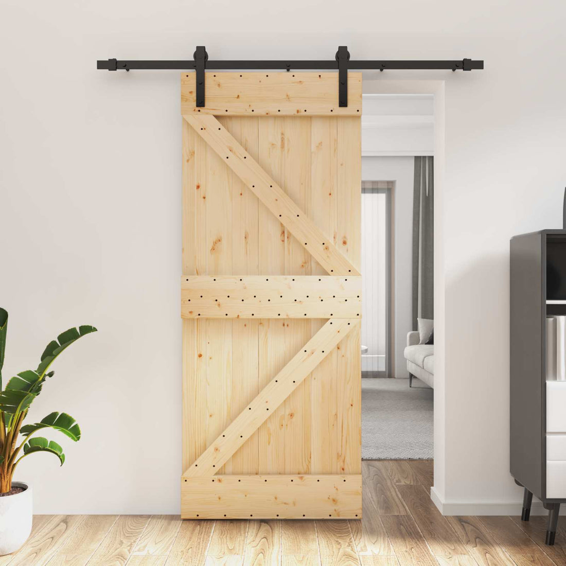 vidaXL Puerta Corredera 85 x 210 cm Natural y negro