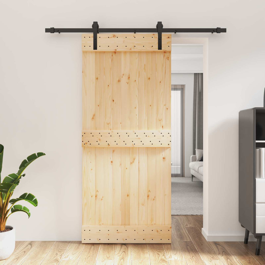 vidaXL Puerta Corredera Natural y negro 90 x 210 cm
