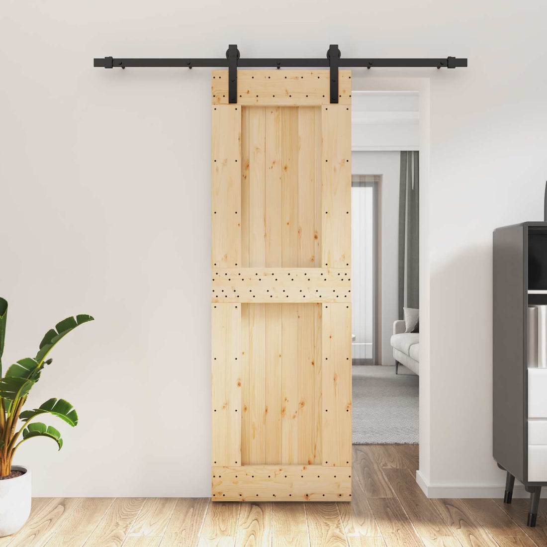 vidaXL Puerta Corredera Natural y negro 70 x 210 cm
