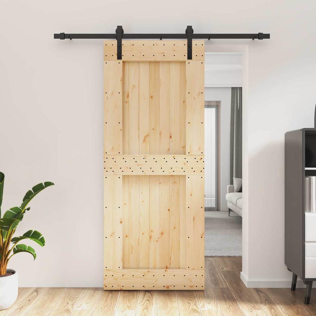 vidaXL Puerta Corredera Natural y negro 85 x 210 cm