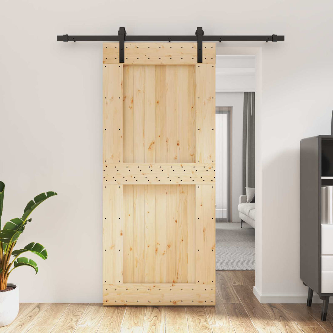 vidaXL Puerta Corredera Natural y negro 90 x 210 cm