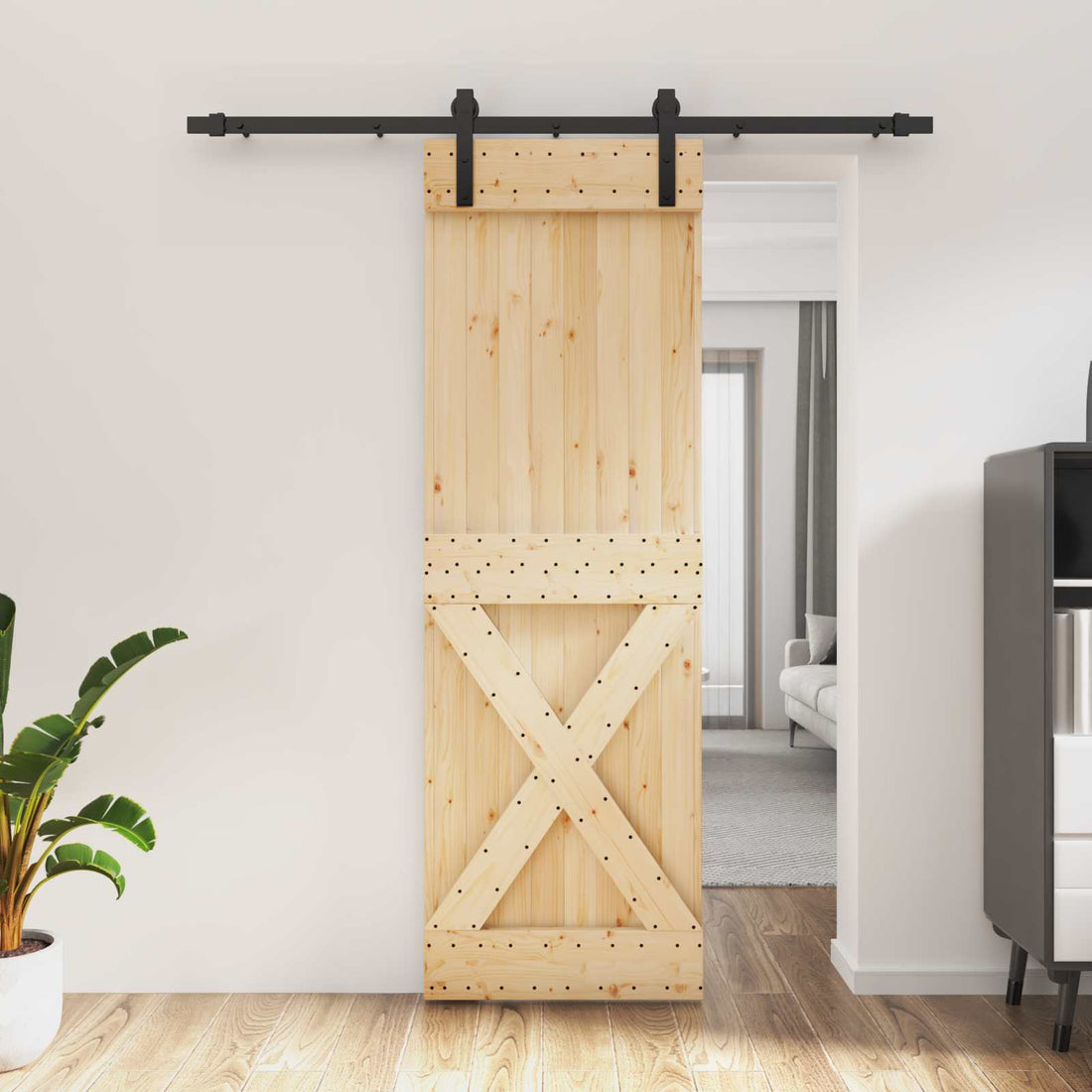 vidaXL Puerta Corredera Natural y negro 70 x 210 cm