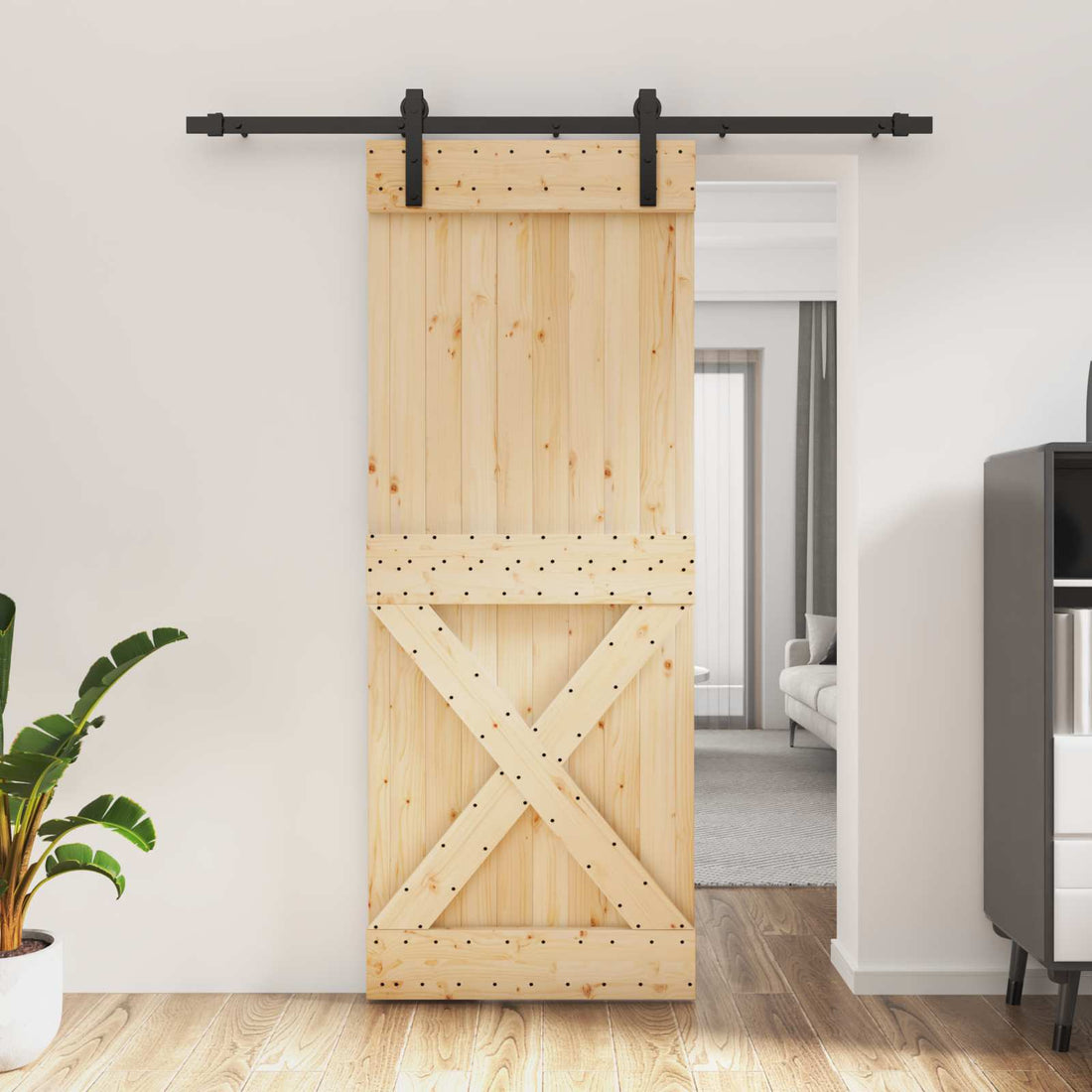 vidaXL Puerta Corredera 80 x 210 cm Natural y negro