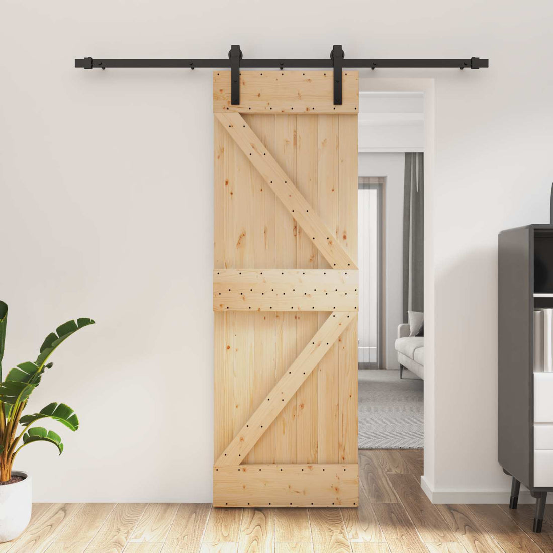 vidaXL Puerta Corredera 70 x 210 cm Natural y negro