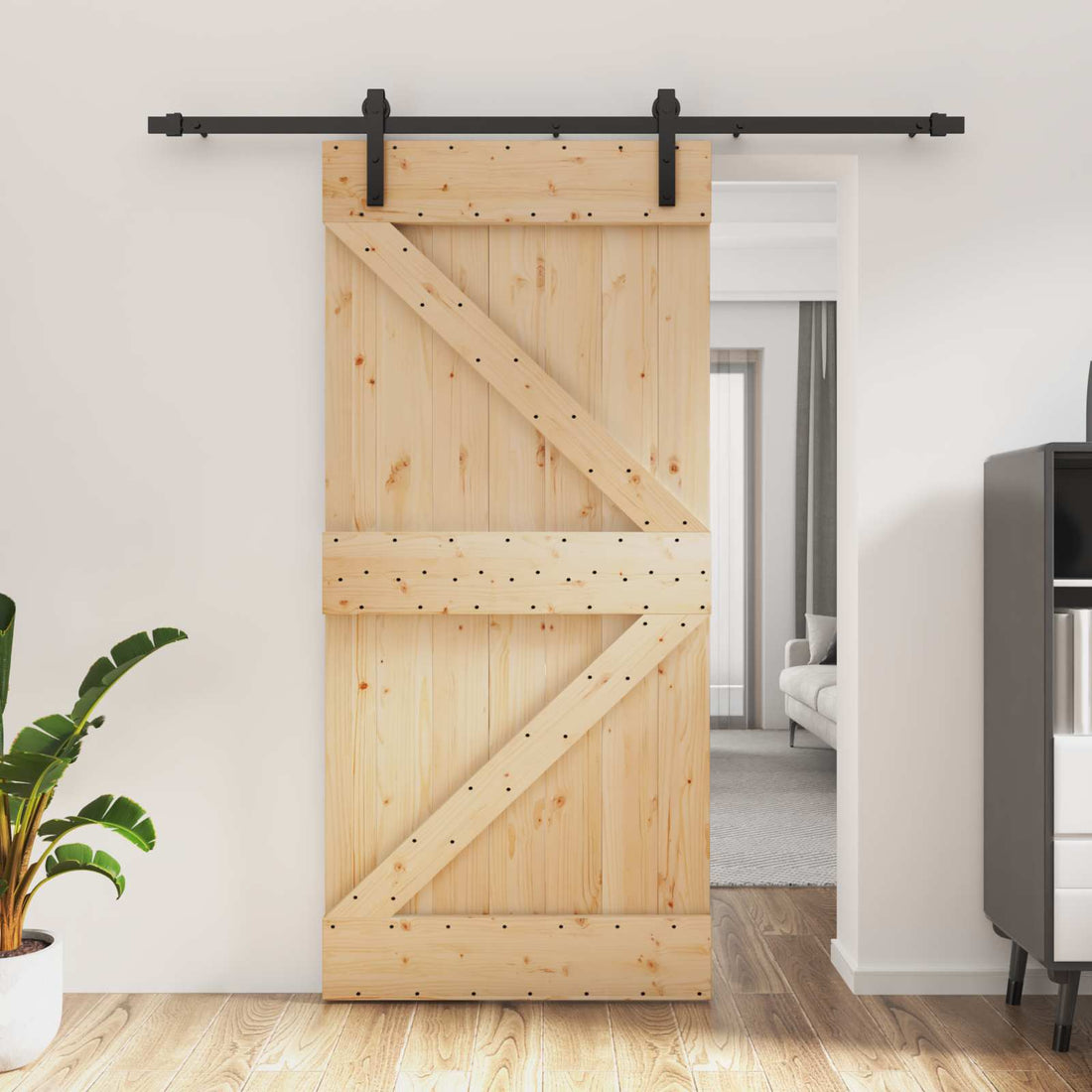 vidaXL Puerta Corredera 95 x 210 cm Natural y negro